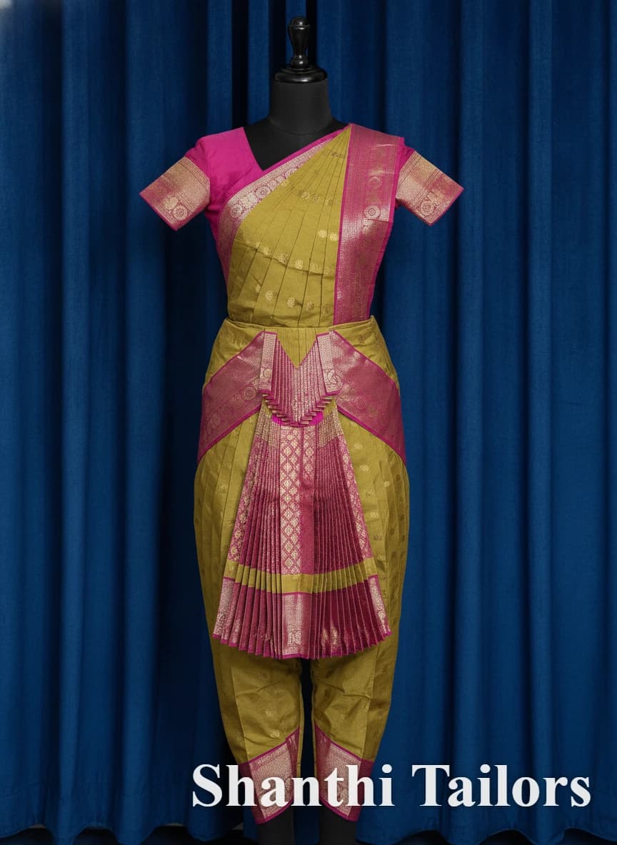 Mehandi Green w pink | Readymade Bharathanatyam Costume | AKS