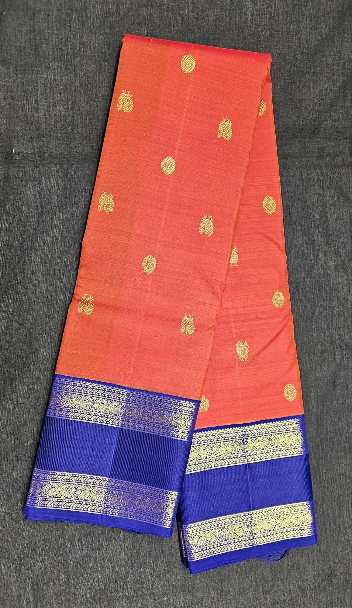 Orange with Dark Blue | Kanchipuram Silk Saree | Arangetram | SESS81