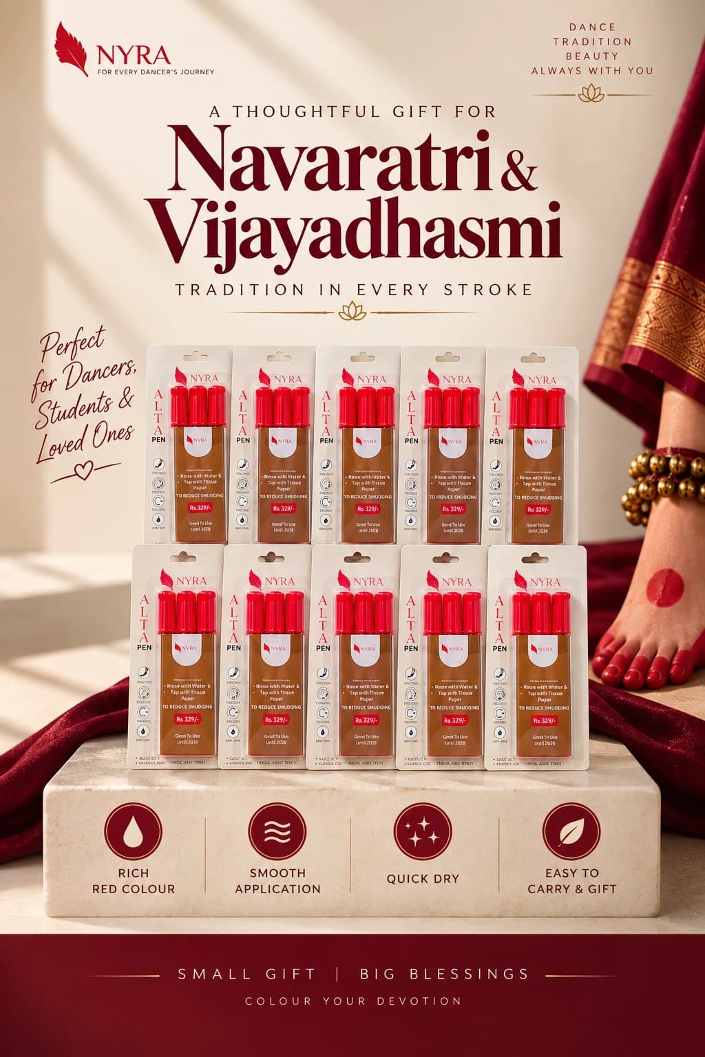 Alta Combo's for Festival Special Offer. NYRA Alta Pens in rich red for Navaratri & Vijayadhasmi. Perfect for dancers.