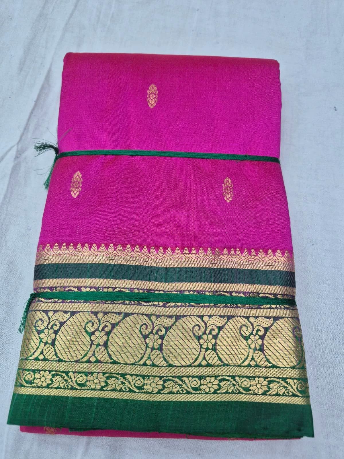Magenta Dharmavaram Silk Saree with Dark Green Border