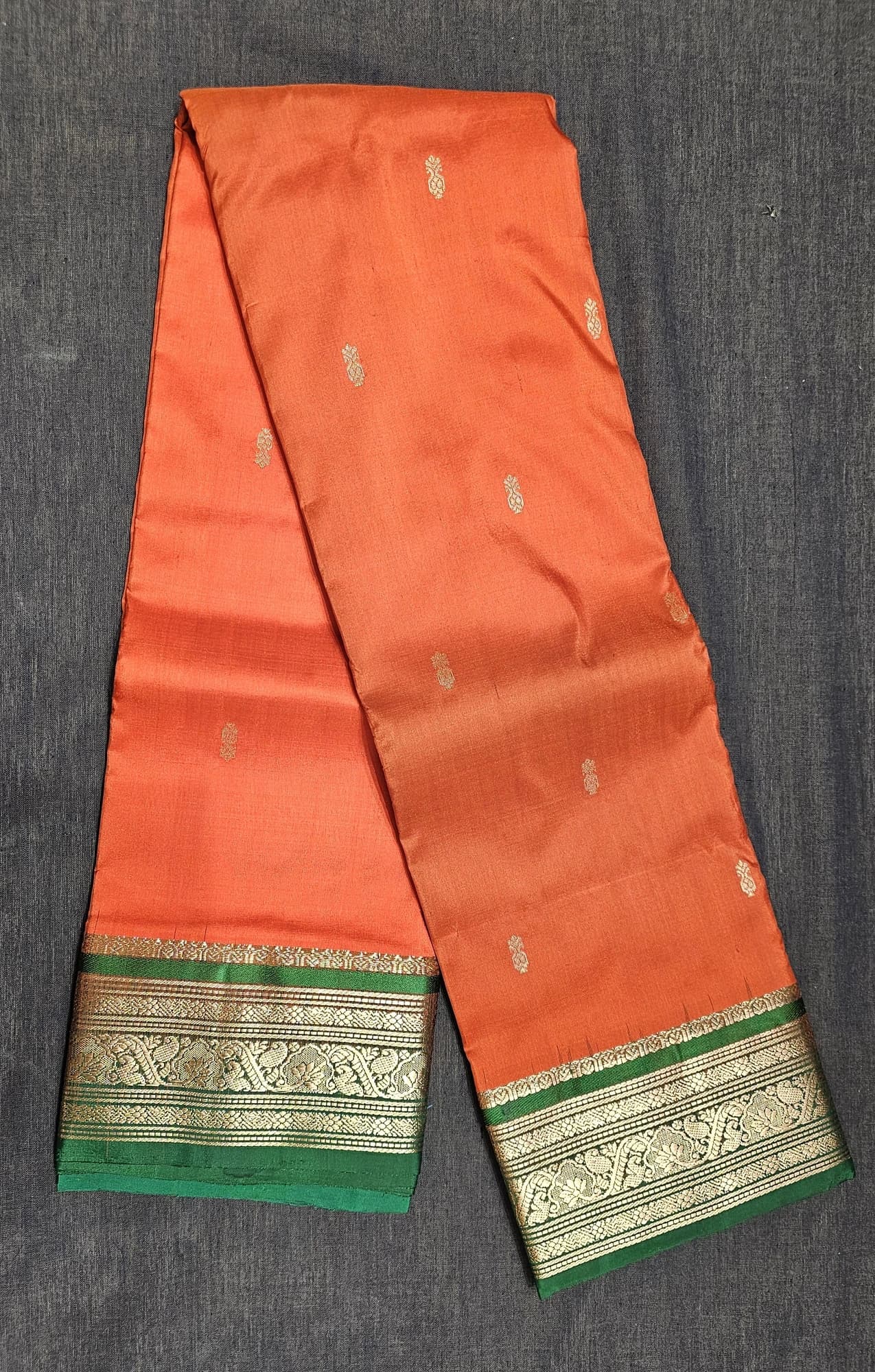 Orange w Green | Dharmavaram Silk Saree