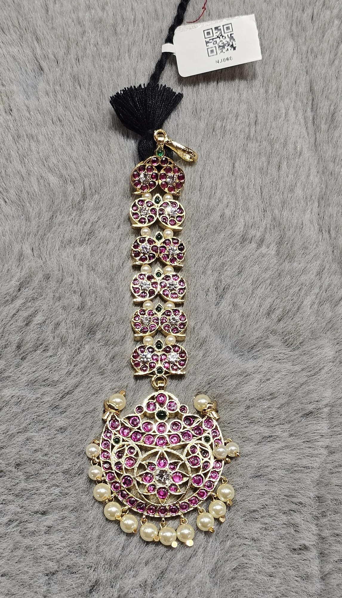 Gold-toned copper Double Mango Chutty Tikka (NJ060) with pink, white, green stones & pearls.