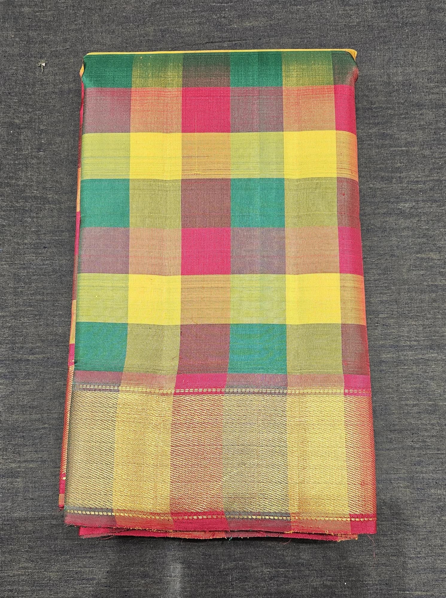 Multicolour Checked Self | Kanchipuram Silk Saree | SBS44