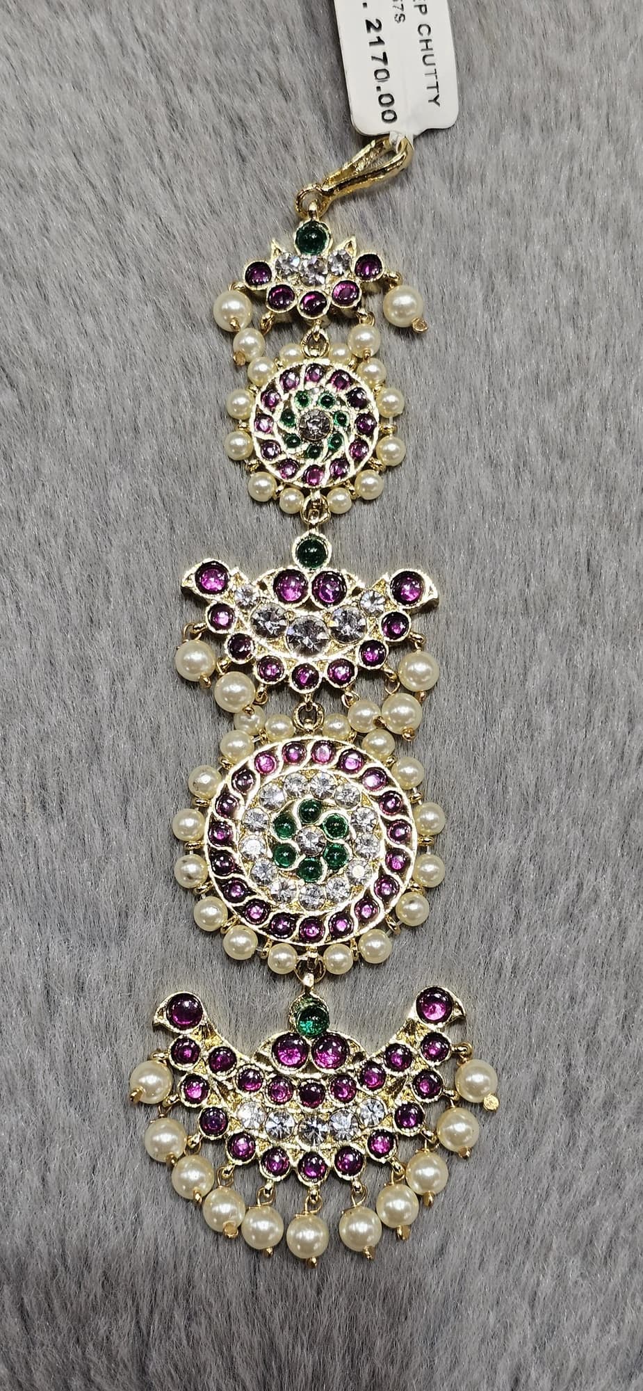 Step Chutty Tikka copper jewellery (86057S) with pearls, magenta, green, and white stones.