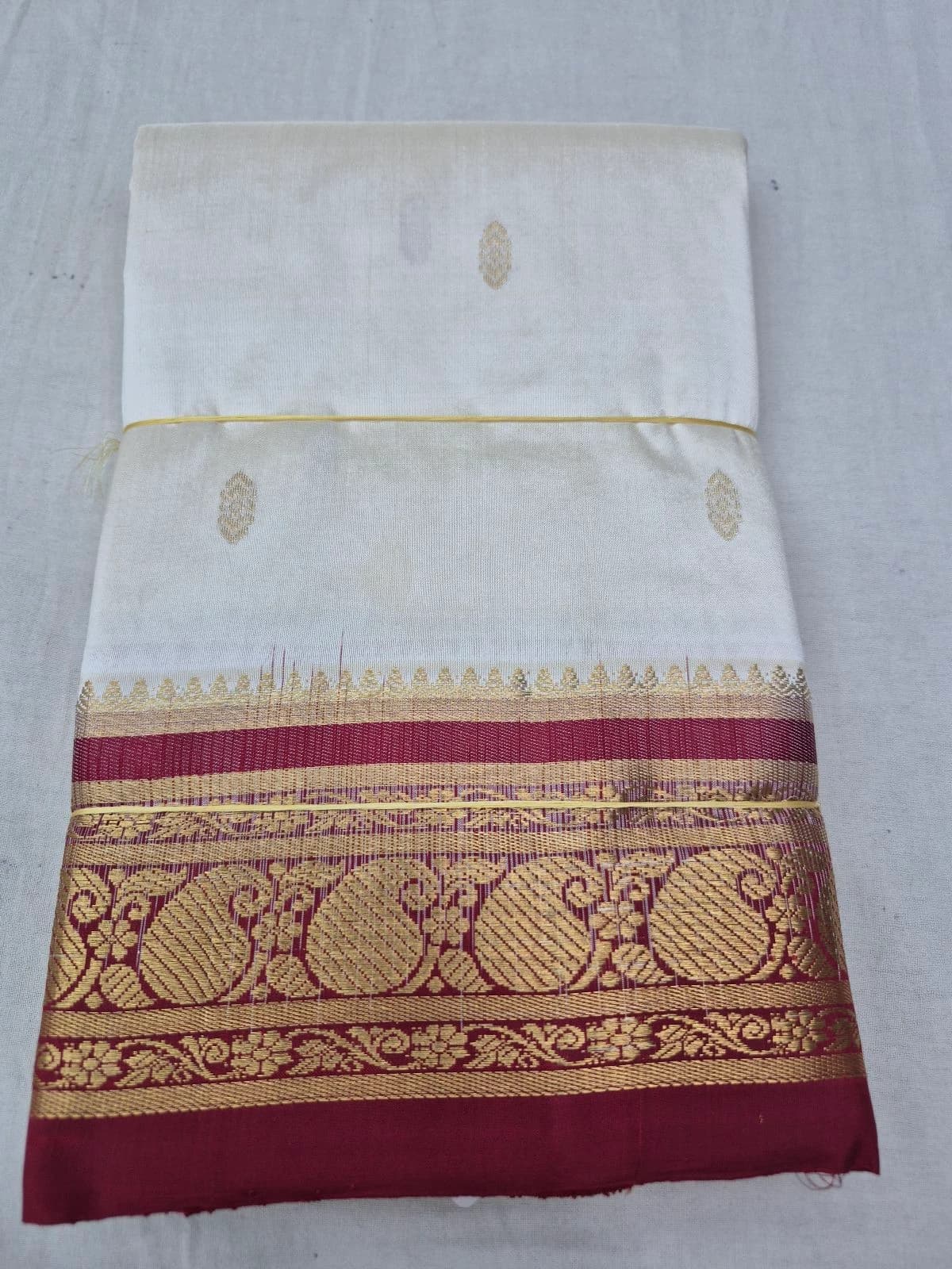 Off White Dharmavaram Silk Saree with Wine Border