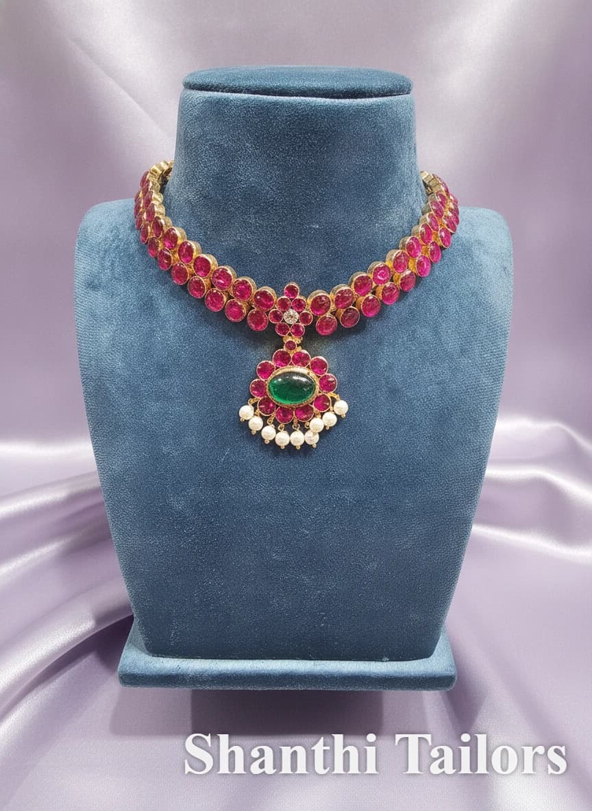 Double Stone Attigai | Original Temple Jewellery | TJST050 - Necklace