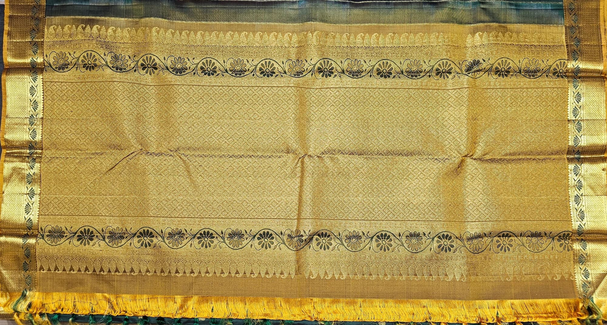 Green with Mustard | Kanchipuram Silk Saree | Arangetram | SV10