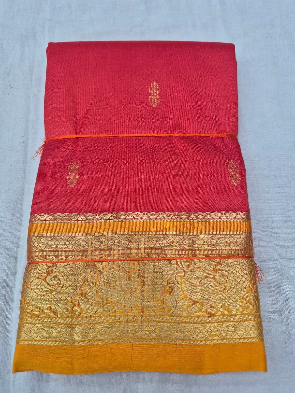 Red Dharmavaram Silk Saree with Orange Border