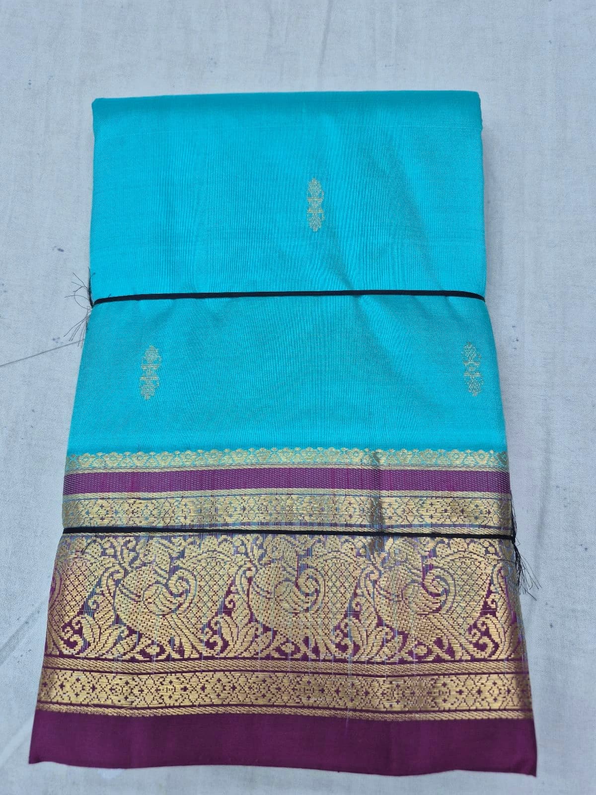 Turquoise Dharmavaram Silk Saree with Navy Blue Border