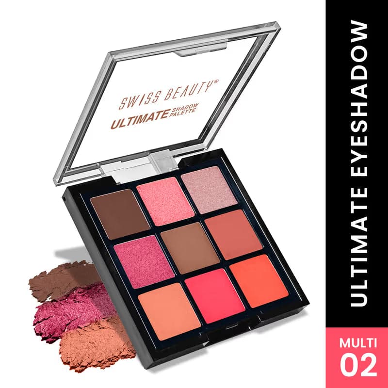 Swiss Beauty eyeshadow palette swatches, vibrant colors for dance costume makeup.