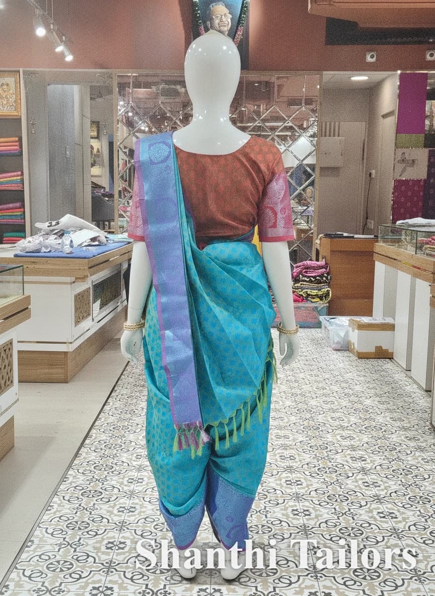 Sea Blue w Maroon | Dhoti Cross fan w Free Flow | Readymade Costume