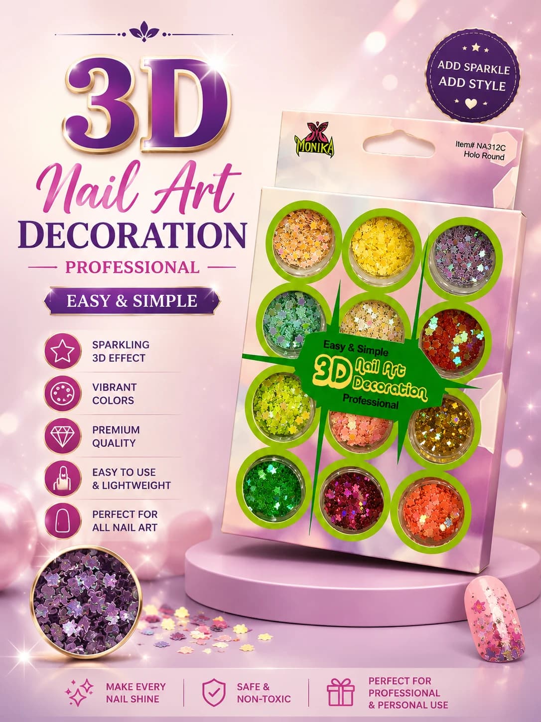 3D Flower Nail Art Decoration Kit | 12 Colors
