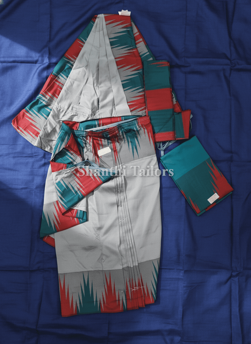 Grey & Red Readymade Practice Saree - Semi Silk Bharatnatyam/Kuchipudi Dance Saree
