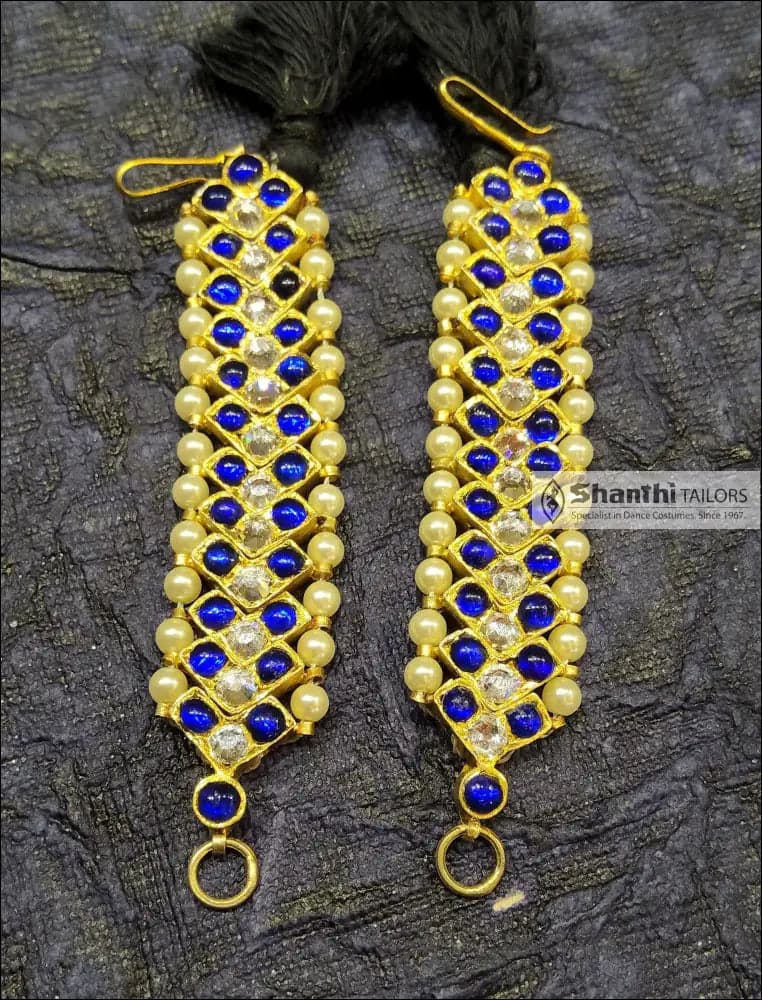 Blue Stone Mattal: Original Temple Jewellery for Bharatanatyam, Kuchipudi dance. Full view.