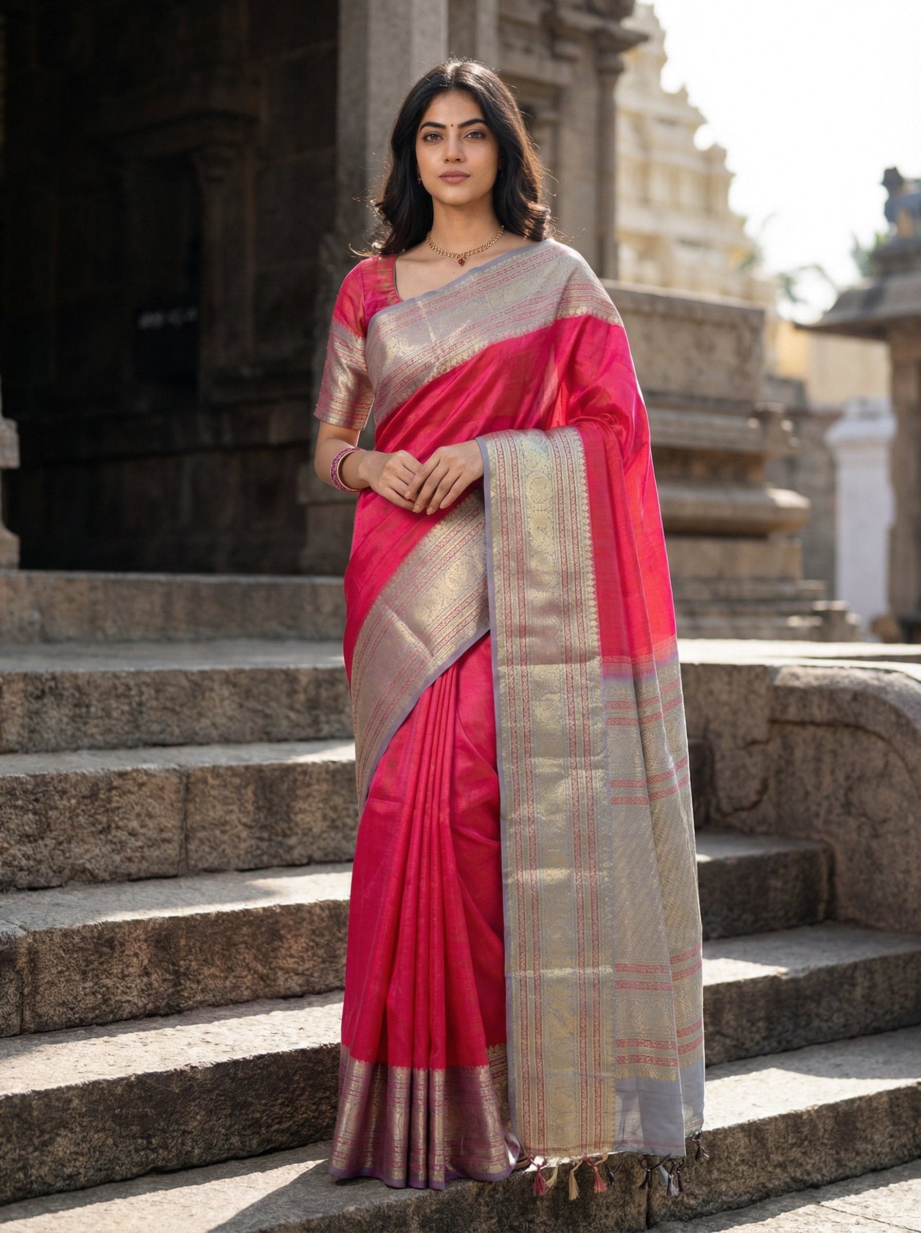 Authentic silk Kanchipuram saree in use. Dance practice saree suitable for Bharatanatyam, stage presence.
