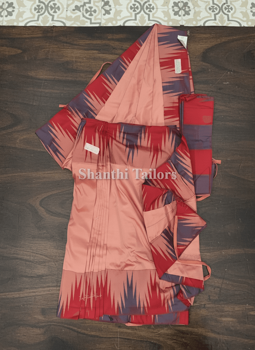 Peach & Red Semi Silk Readymade Practice Saree for Bharatnatyam/Kuchipudi dancers