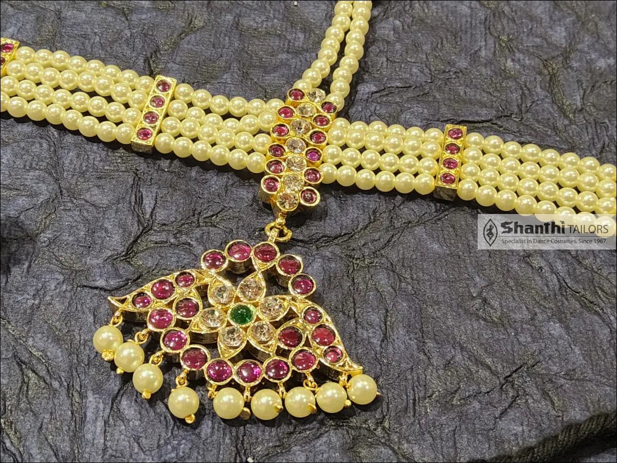 Pearl Headset copper margam NJ121. Traditional Indian classical dance temple jewellery.