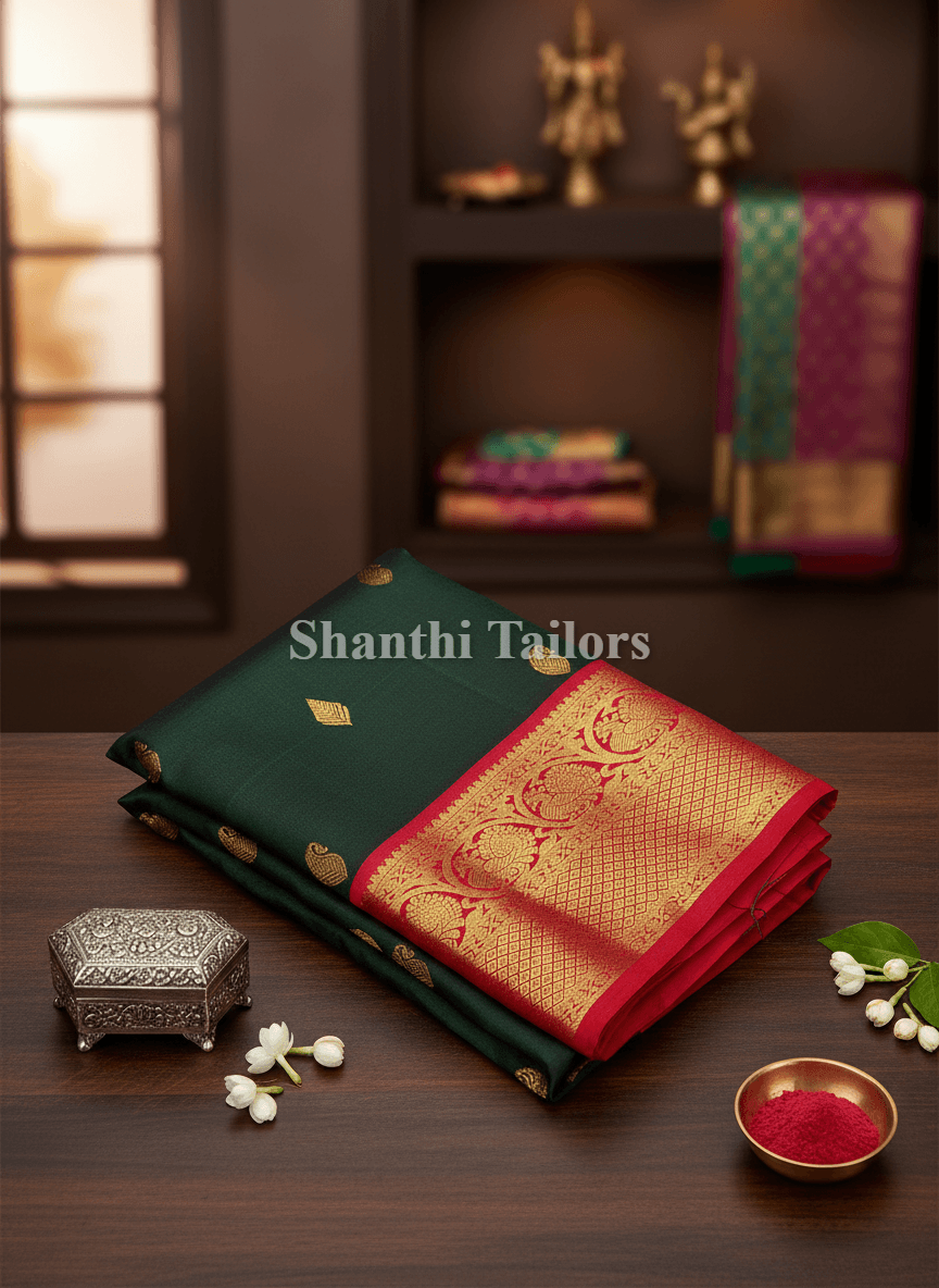 Green and red handloom Kanchipuram silk saree for special occasions