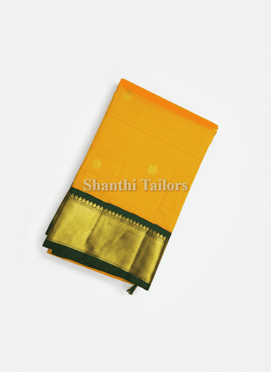 Arangetram Kanchipuram Silk Saree: Turmeric Yellow & Forest Green