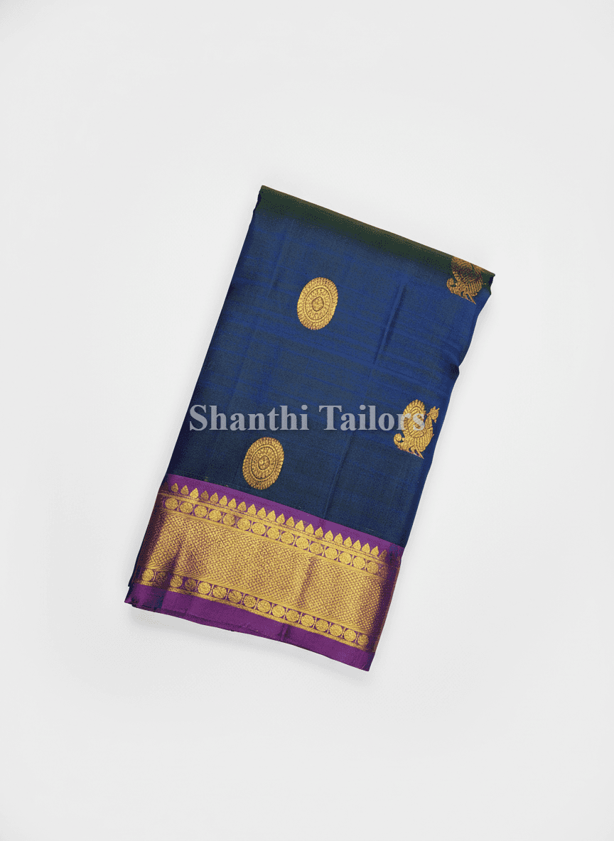 Kanchipuram Bharatanatyam Saree: Peacock Blue & Purple Silk