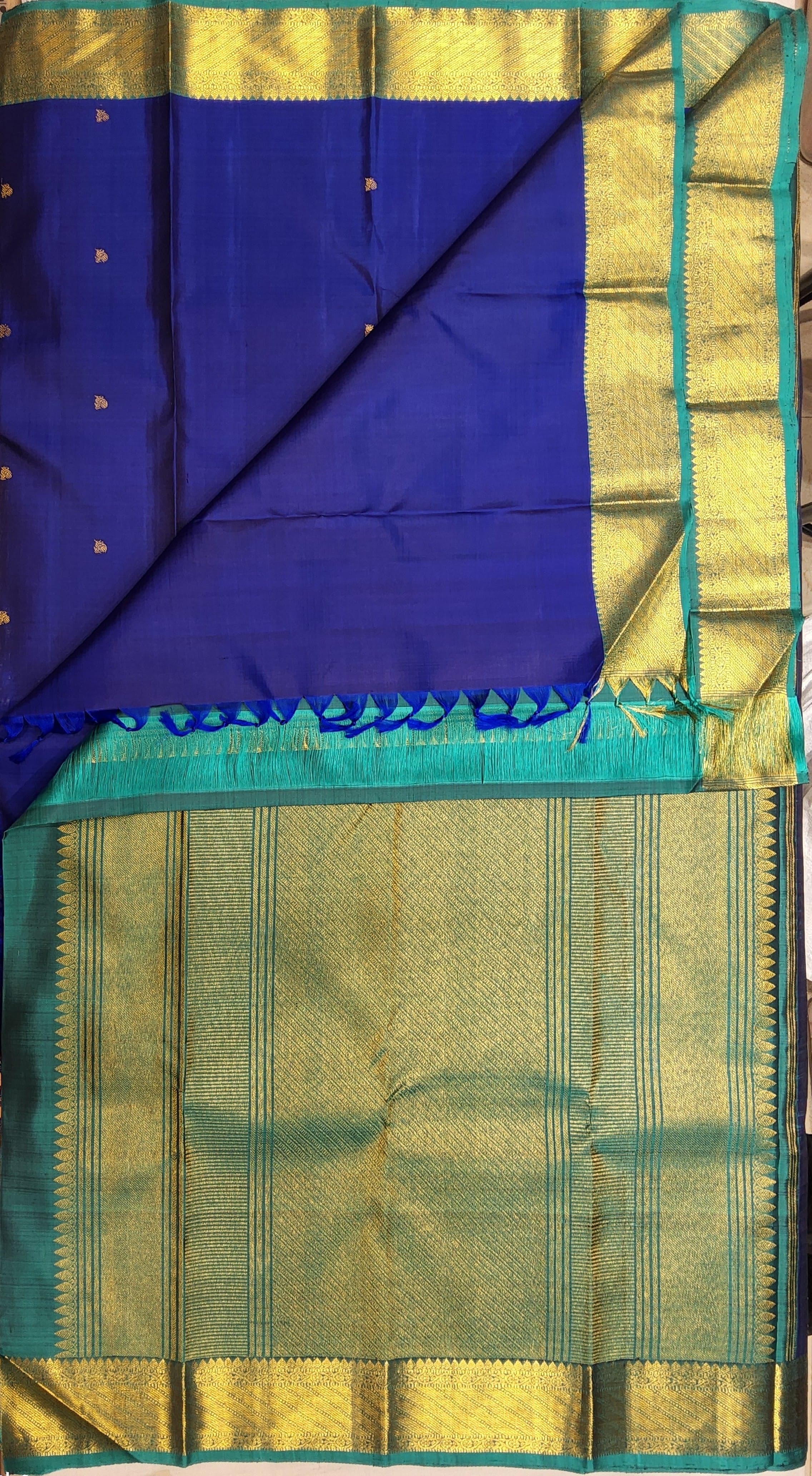 Bharatanatyam Arangetram Kanchipuram Silk Saree - Royal Blue Gold