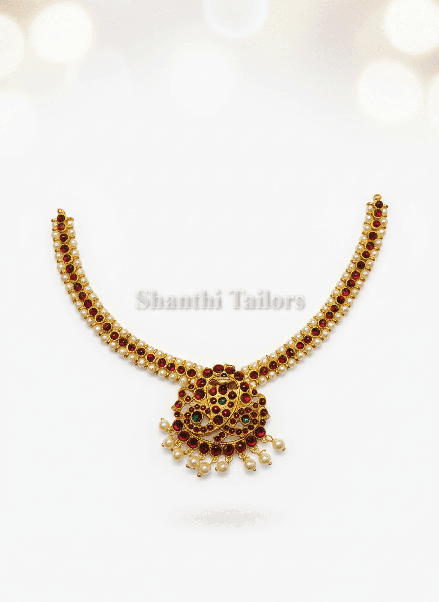 Bharatanatyam Jewellery: Thin Peacock Necklace for Arangetram