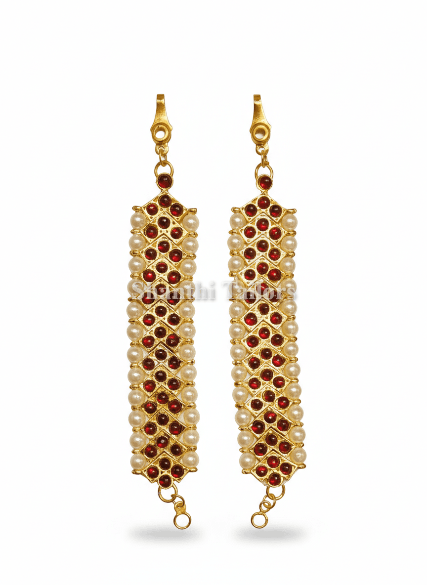 Bharatanatyam Mattal | Traditional Red-Green Stone Ear Chains
