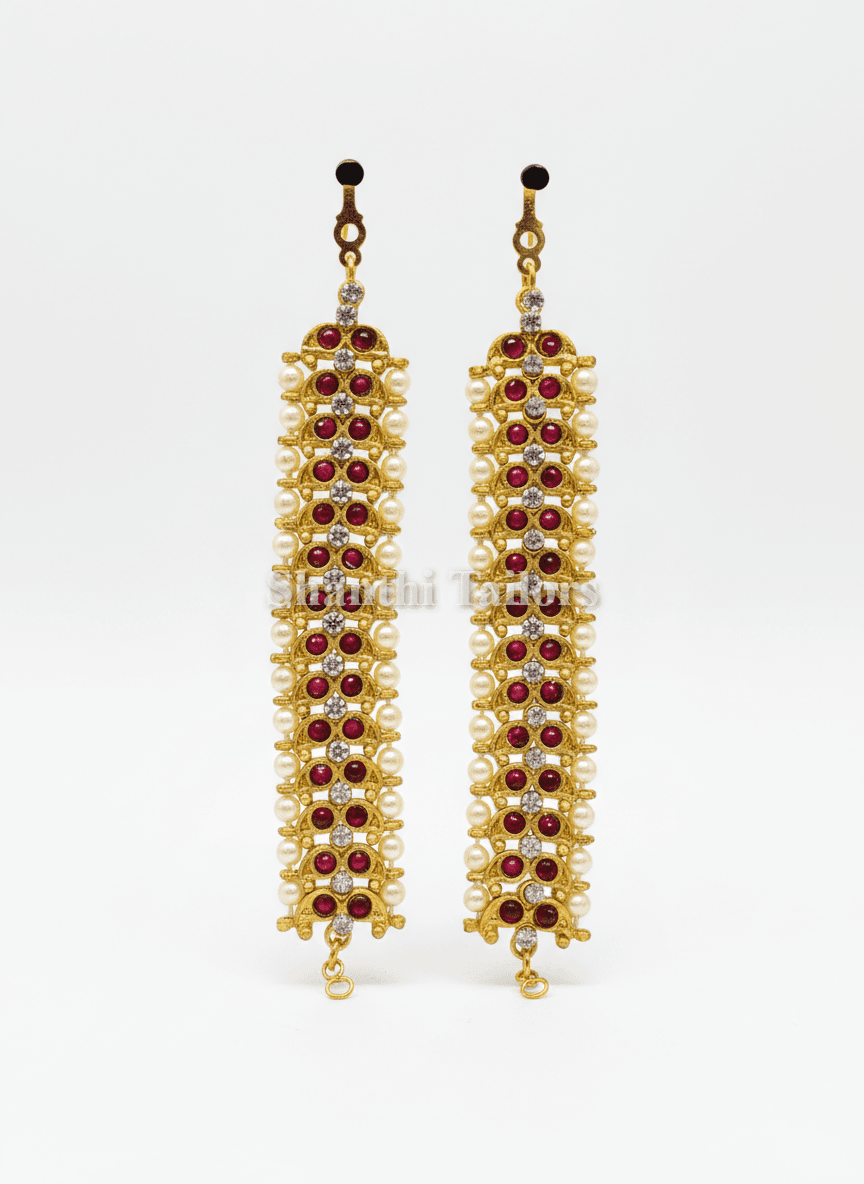 Bharatanatyam Manga Mattal Ear Chains with Ruby & Pearl