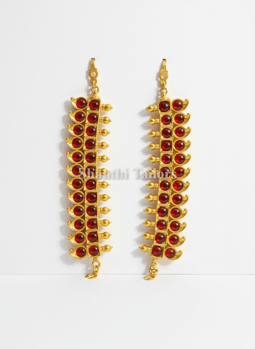 Bharatanatyam Manga Mattal Ear Chains with Ruby & Pearl