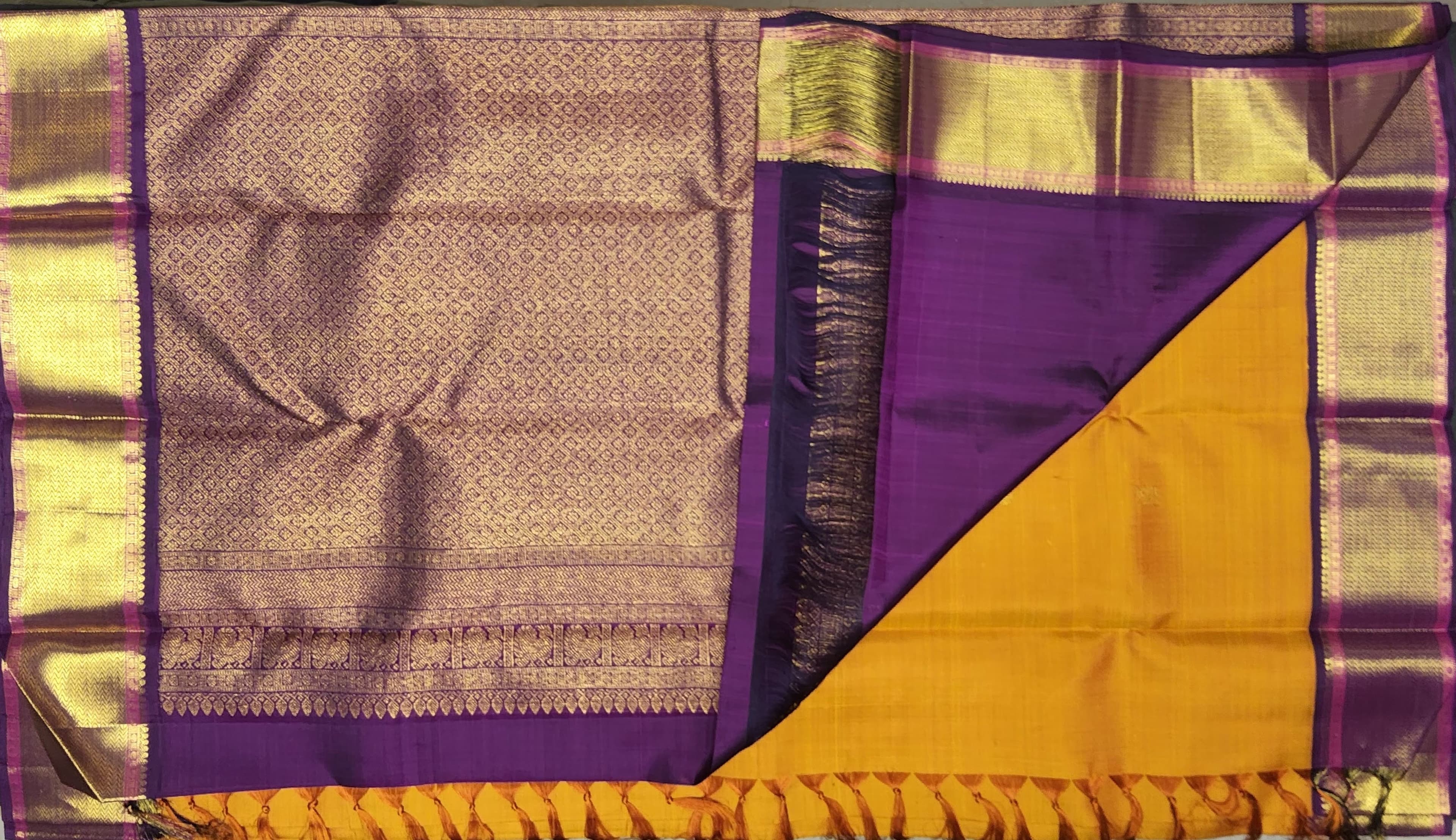 Arangetram Kanchipuram Silk Saree - Violet Gold Zari Handloom