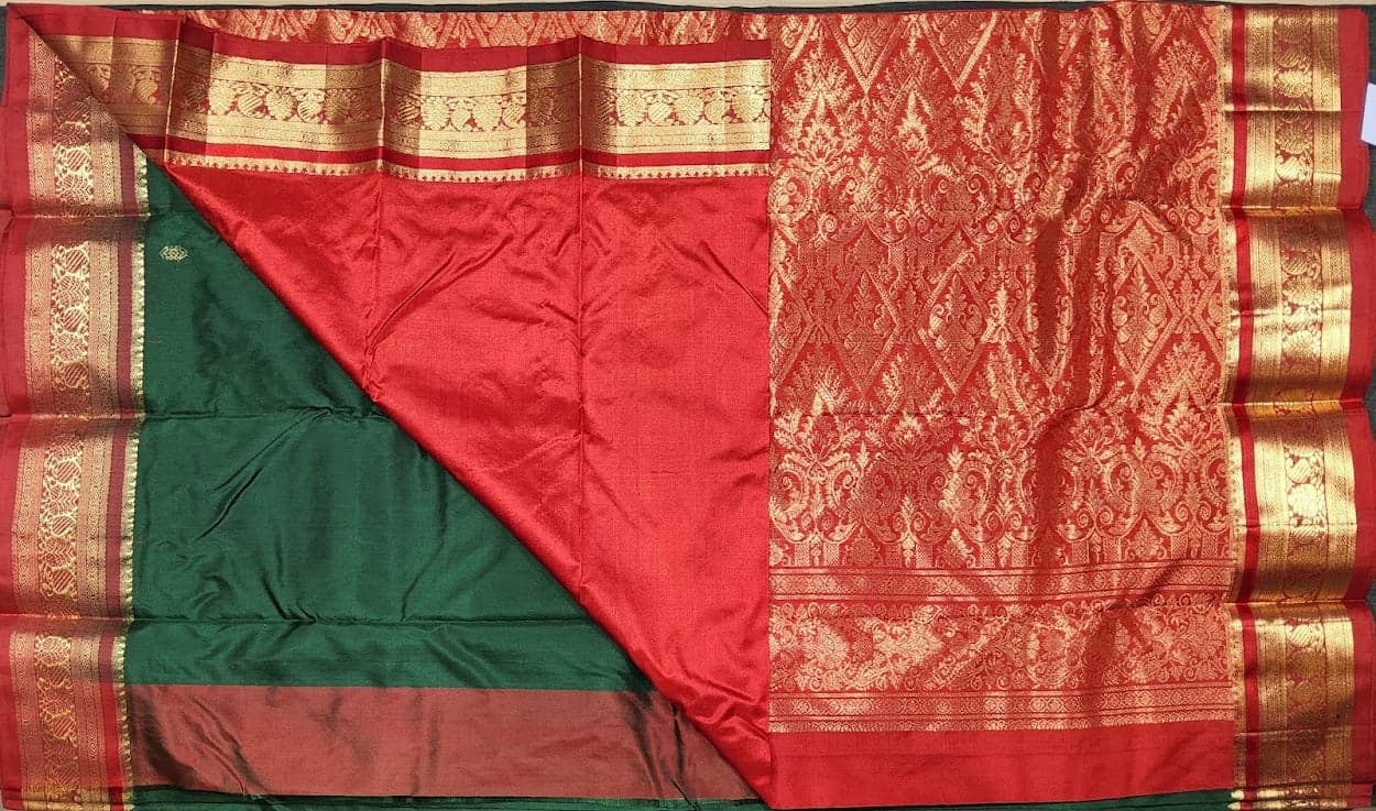 Bharatanatyam Dharmavaram Silk Saree - Green with Red Border