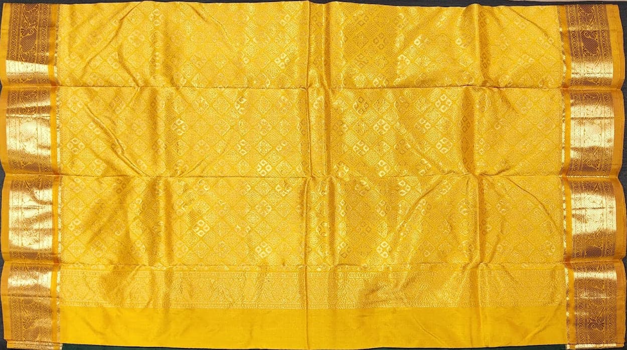 Bharatanatyam Dharmavaram Silk Saree - Green & Mustard Zari Buttas