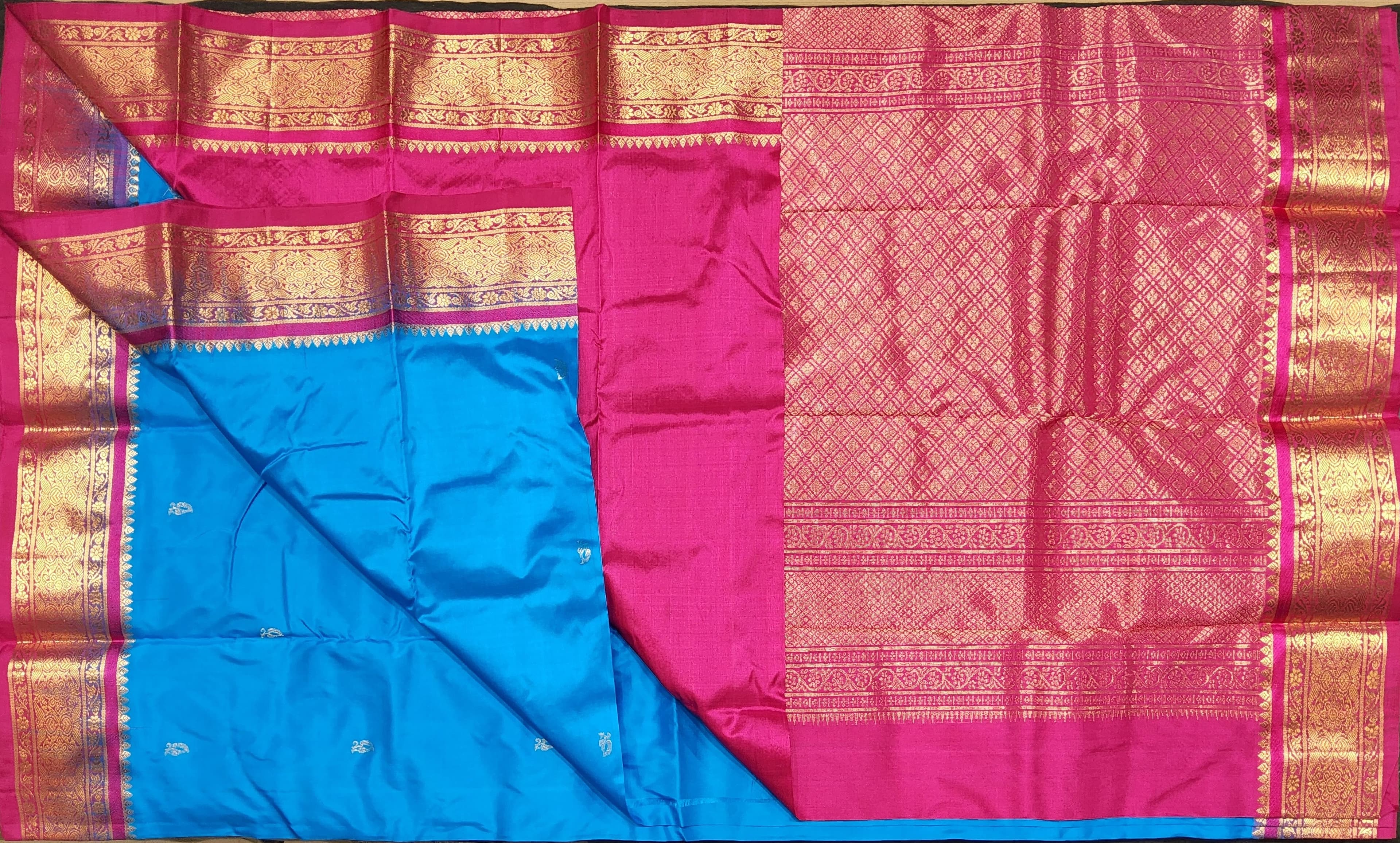 Dharmavaram Sarees: Sky Blue & Pink authentic silk saree for dance, practice saree.