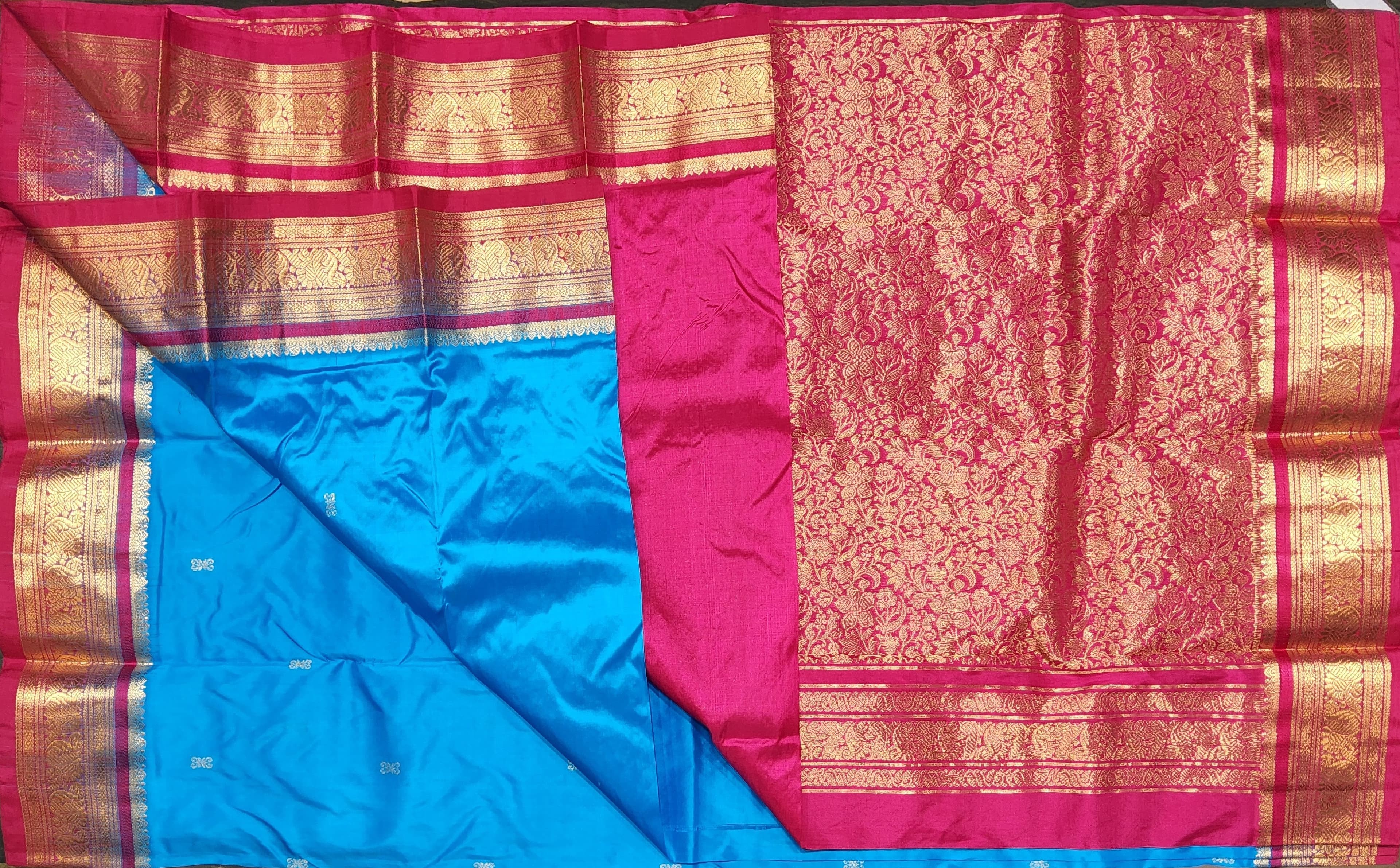 Dharmavaram Silk Saree for Bharatanatyam - Blue with Pink Zari