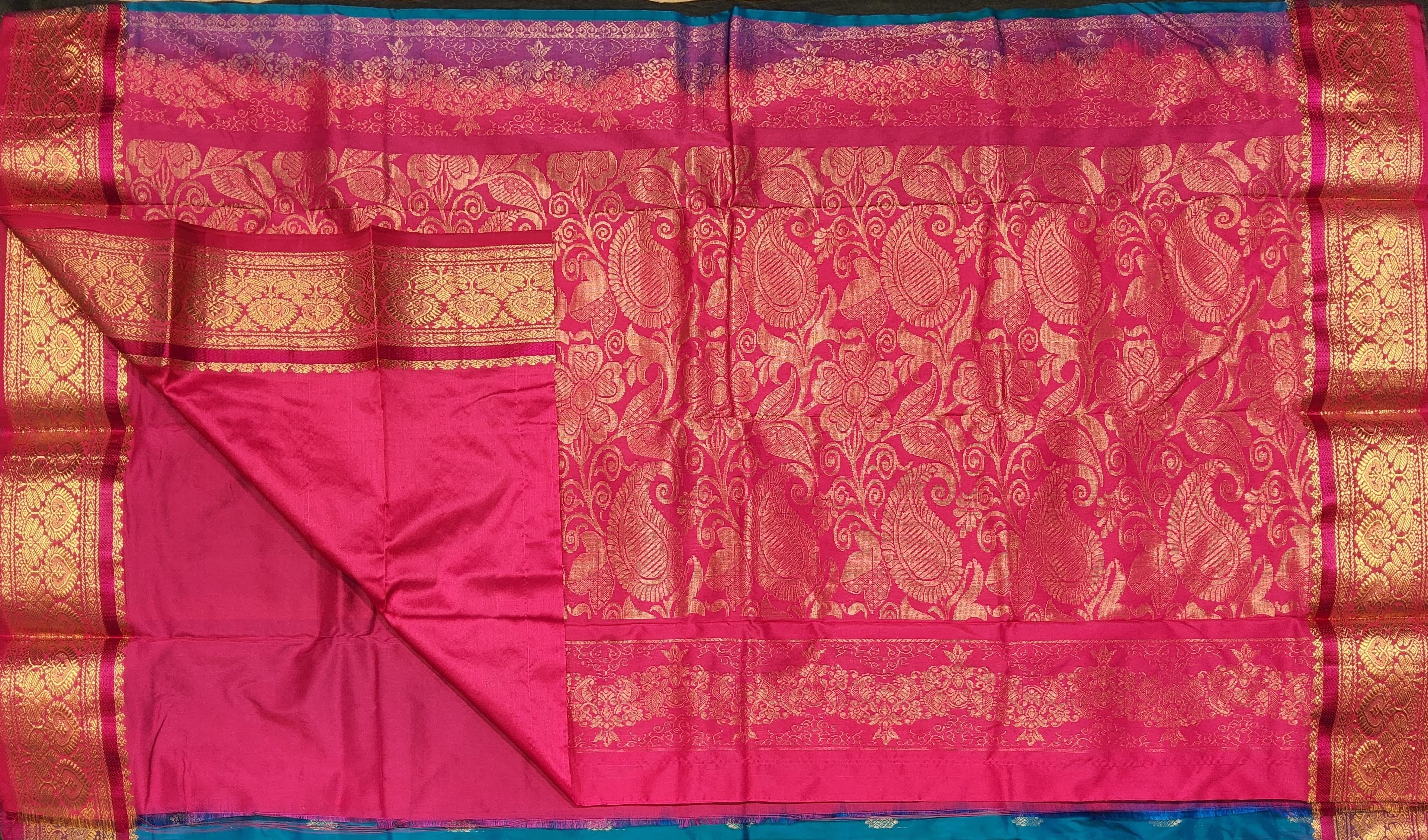 Bharatanatyam Dharmavaram Silk Saree - Peacock Blue & Pink