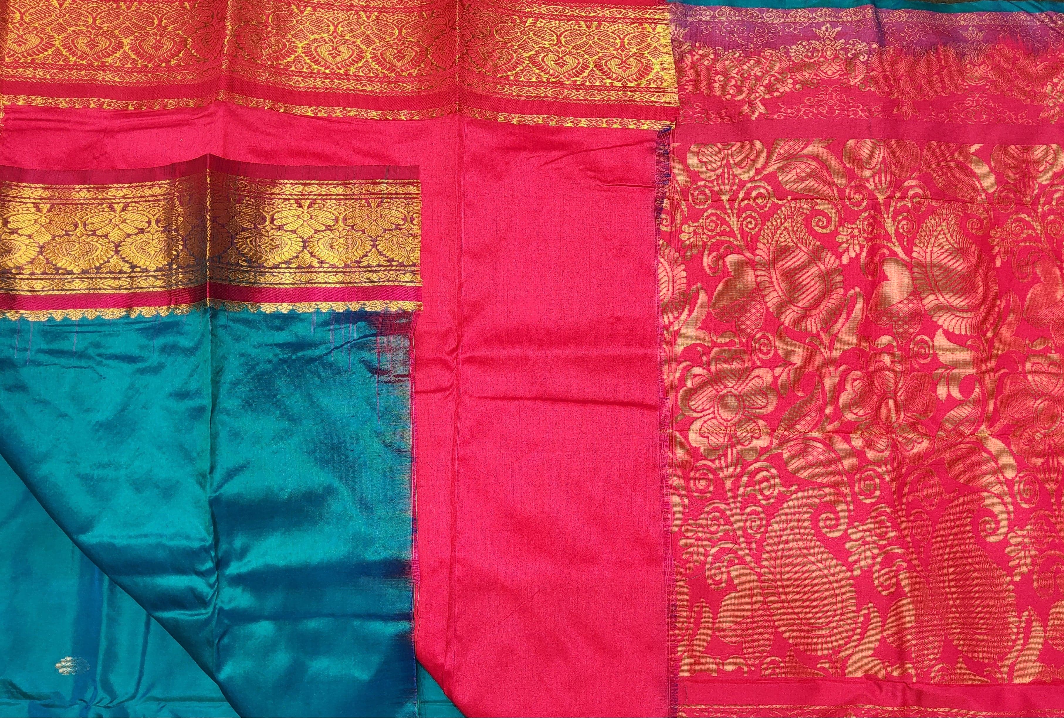 Bharatanatyam Dharmavaram Silk Saree - Peacock Blue & Pink