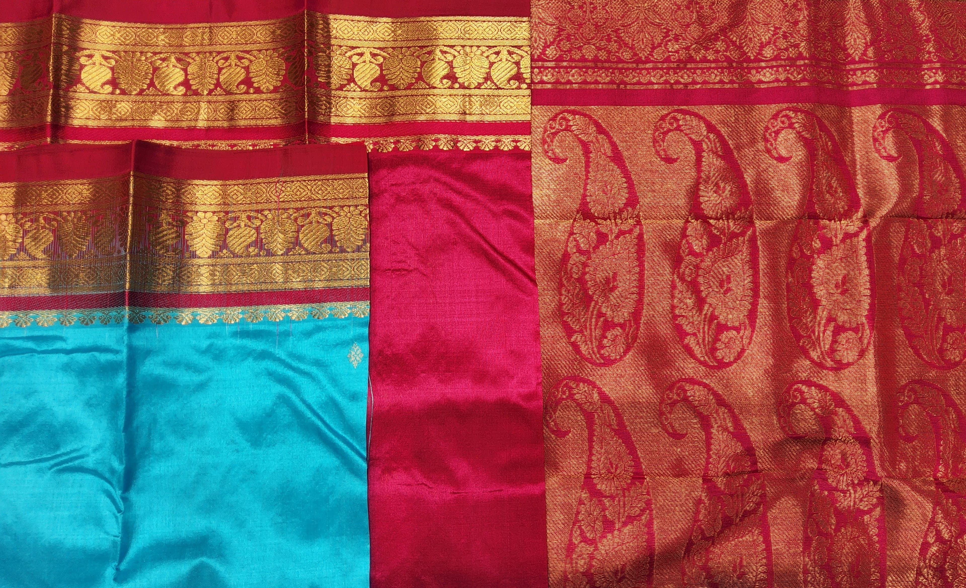 Bharatanatyam Dress Dharmavaram Silk Saree - Sky Blue & Pink