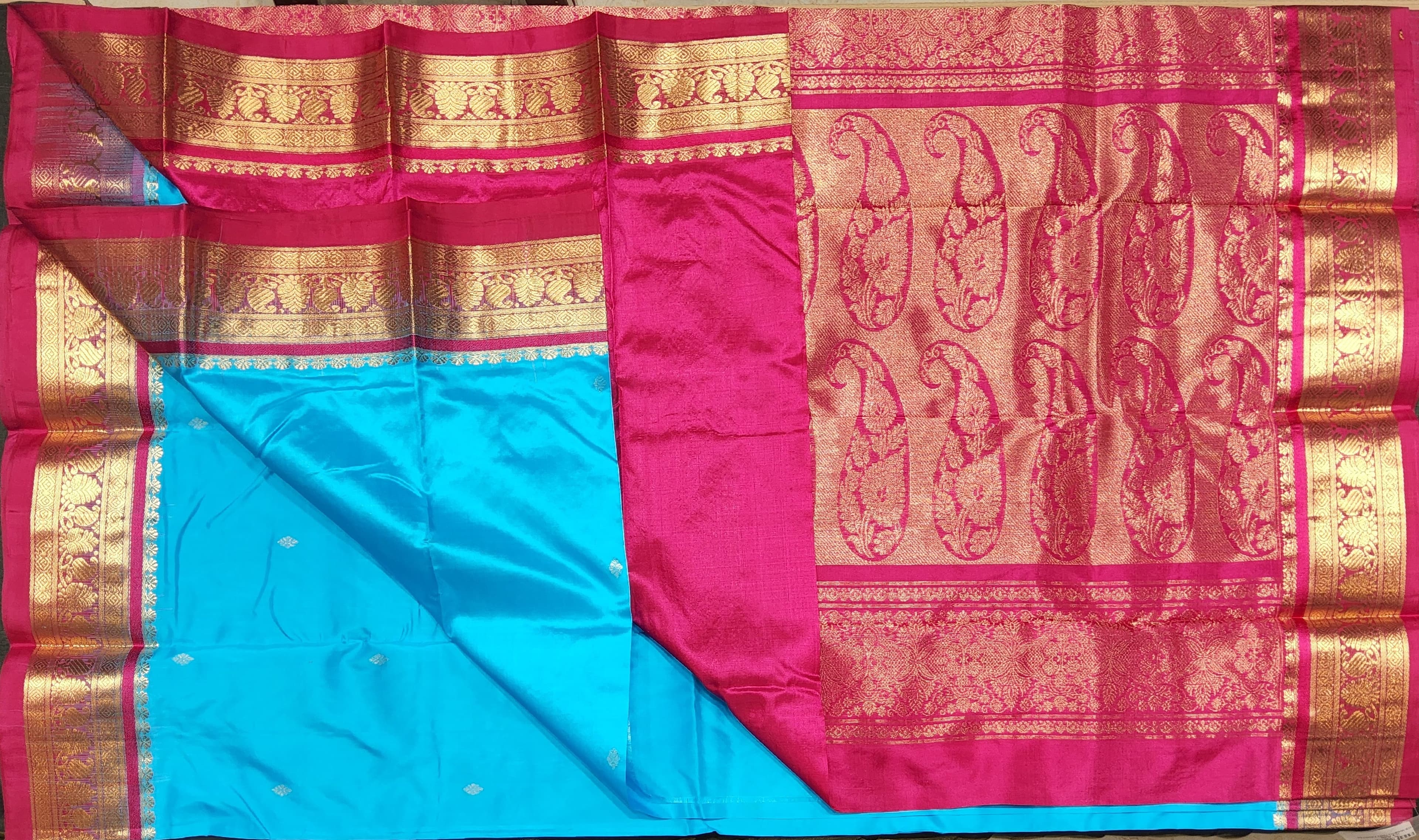 Bharatanatyam Dress Dharmavaram Silk Saree - Sky Blue & Pink