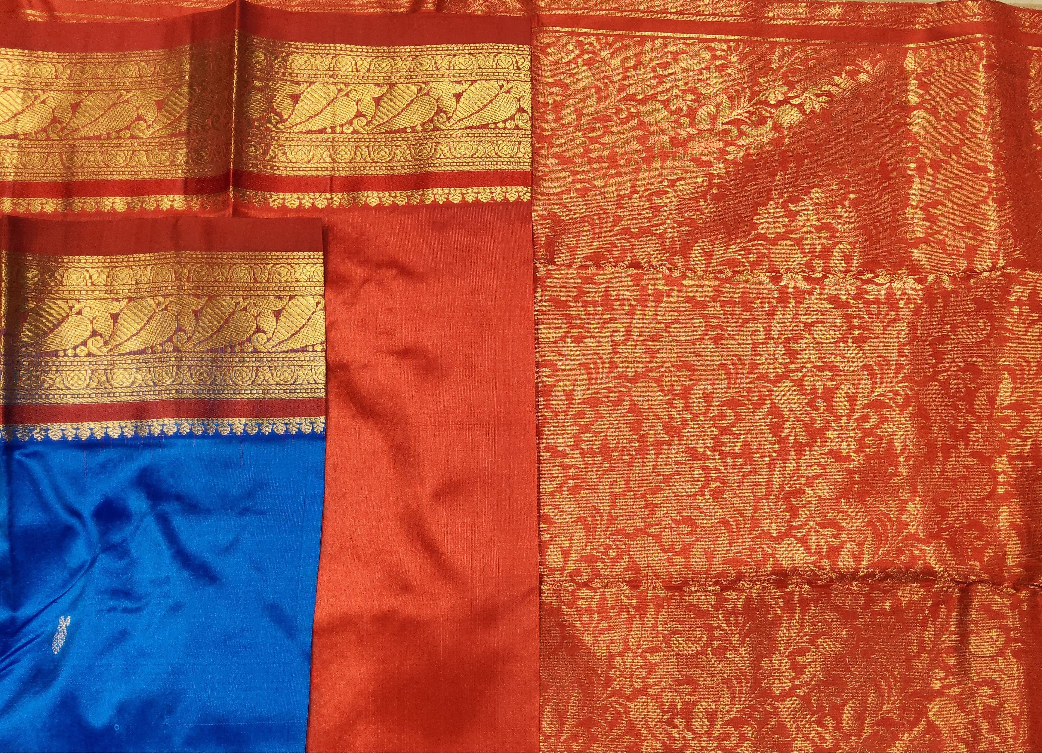 Bharatanatyam Dharmavaram Silk Saree - Royal Blue & Red Zari