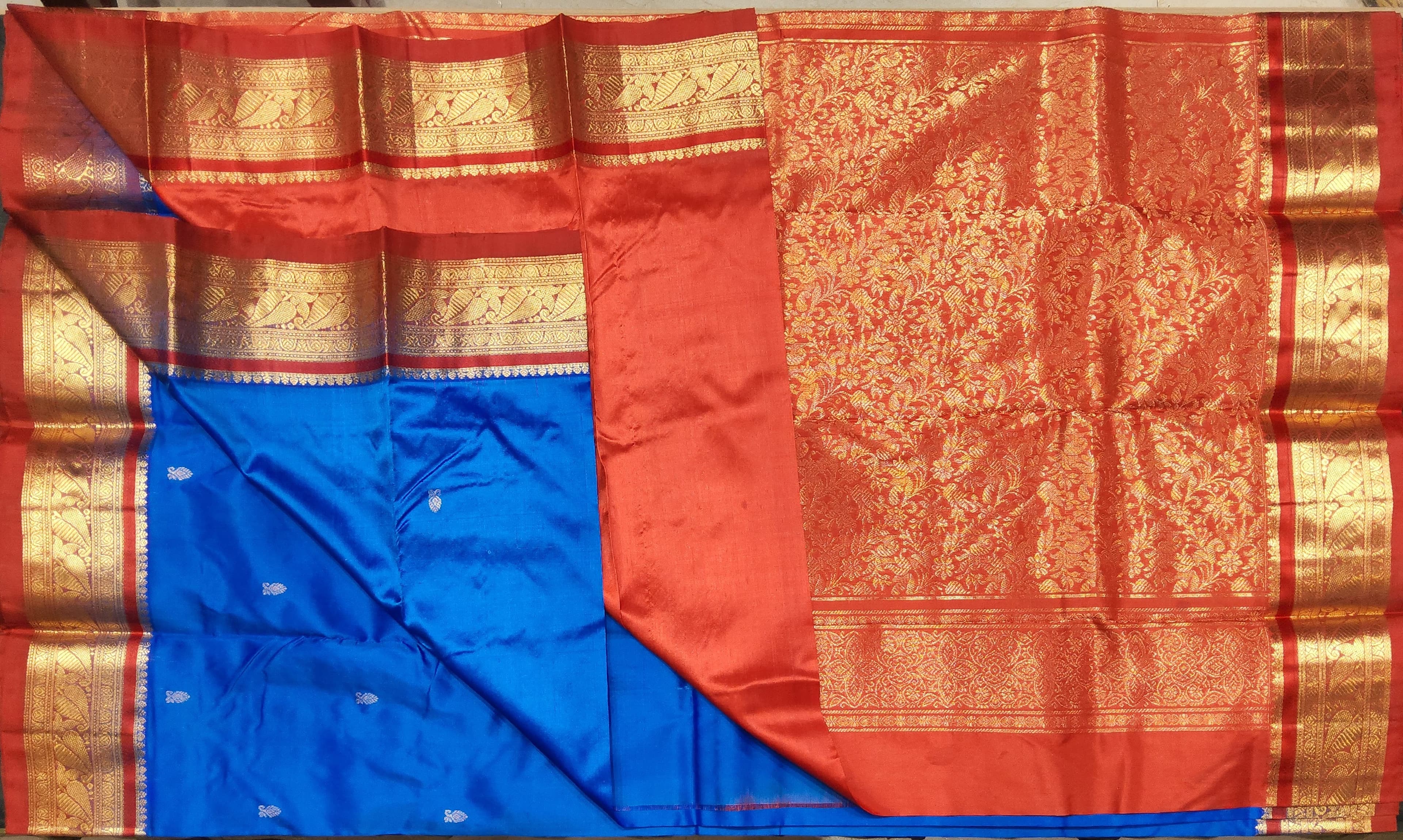 Bharatanatyam Dharmavaram Silk Saree - Royal Blue & Red Zari