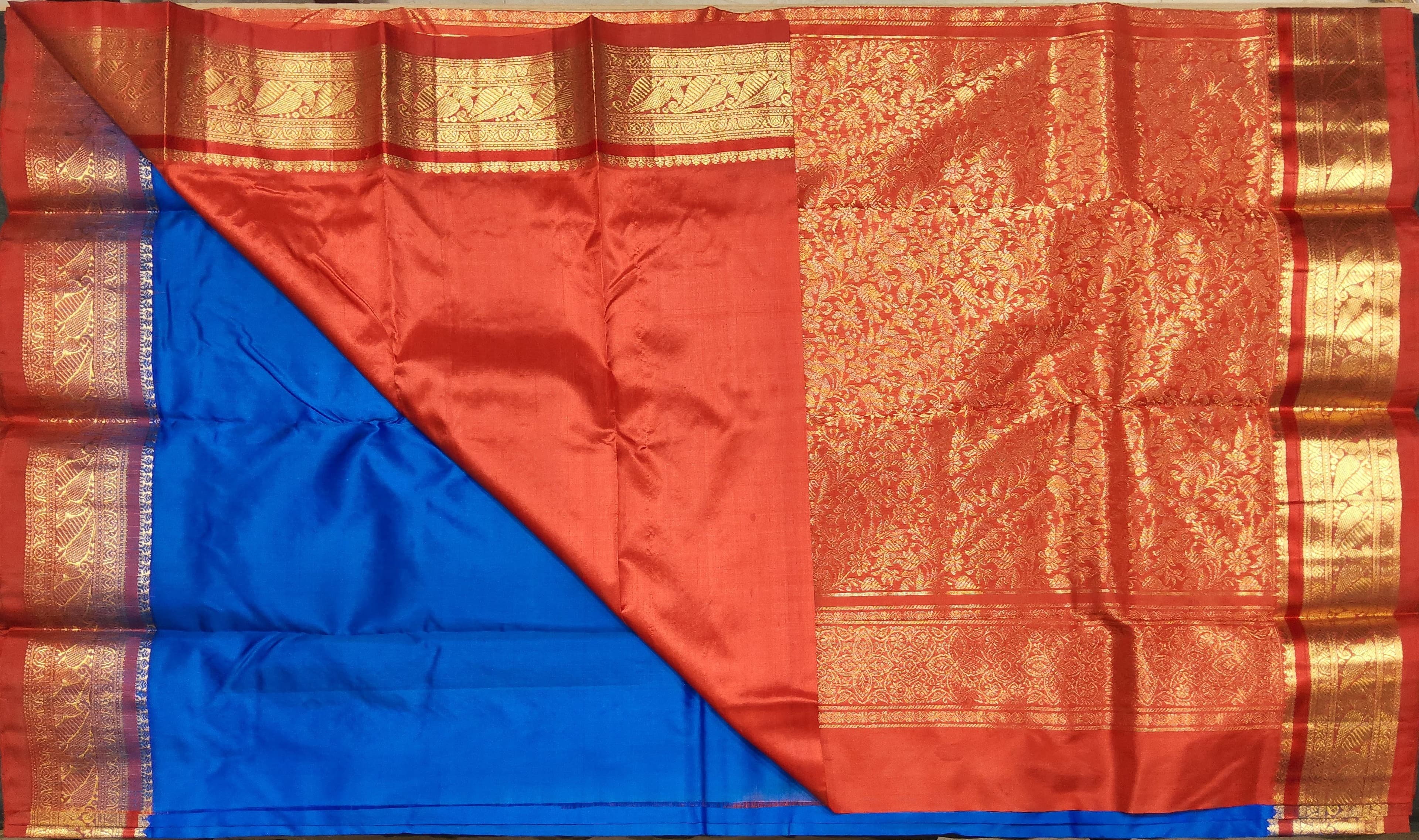 Bharatanatyam Dharmavaram Silk Saree - Royal Blue & Red Zari