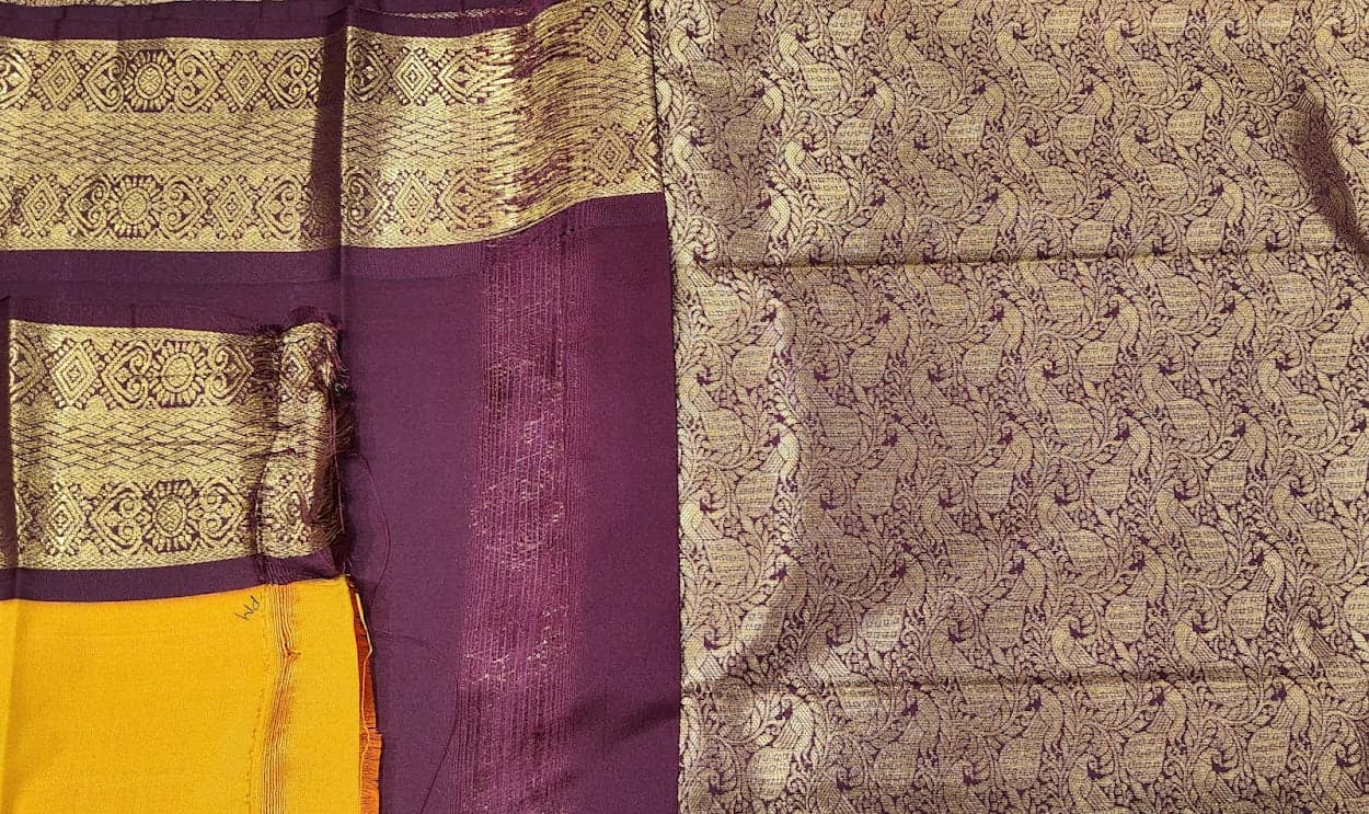 Mustard Maroon Bharatanatyam Dress Saree - Margam Silk
