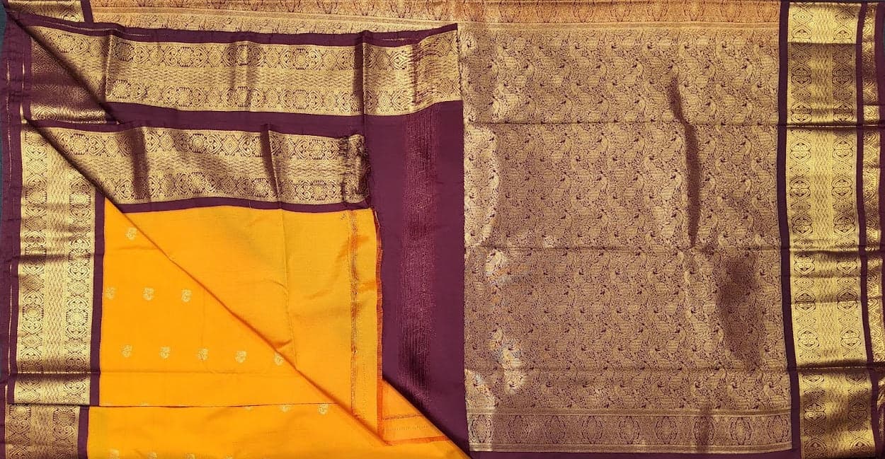Mustard Maroon Bharatanatyam Dress Saree - Margam Silk