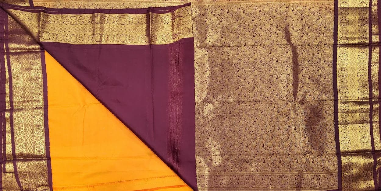 Mustard Maroon Bharatanatyam Dress Saree - Margam Silk