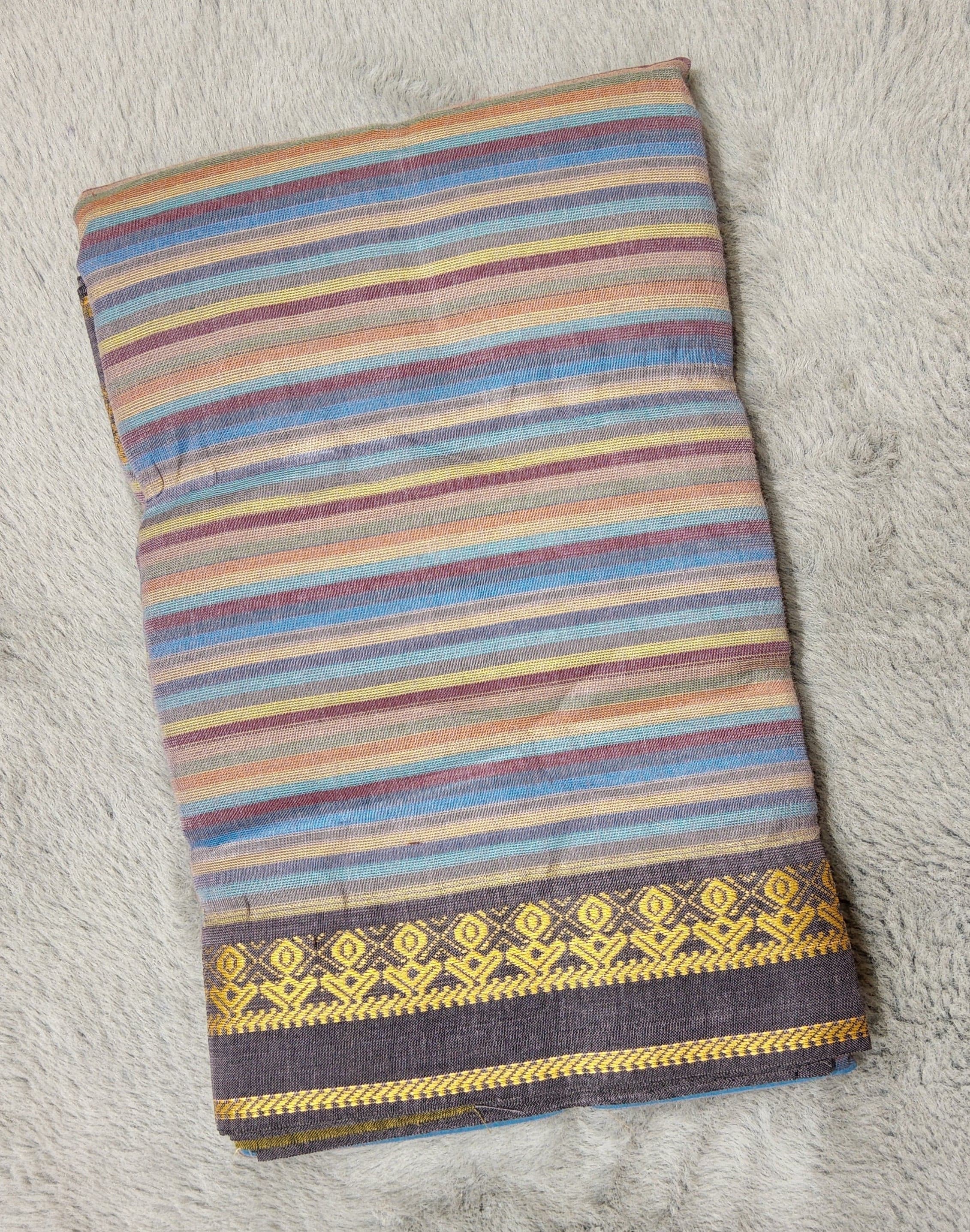 Bharatanatyam Practice Saree: Vibrant Cotton Stripes with Zari Border