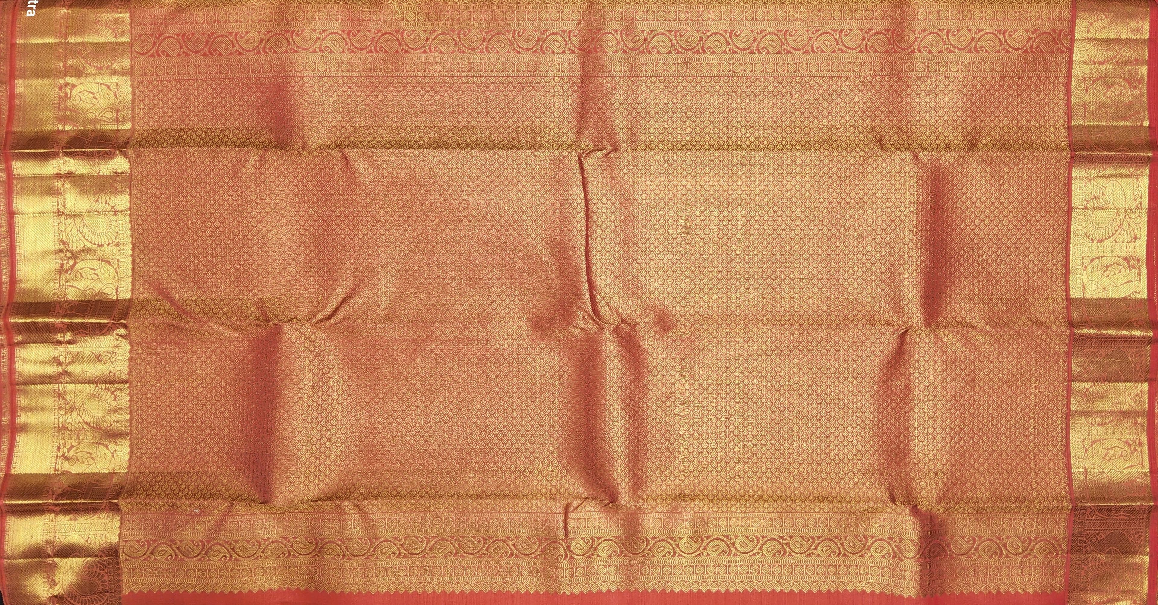 Arangetram Kanchipuram Silk Saree | Golden Peach Pink Handloom