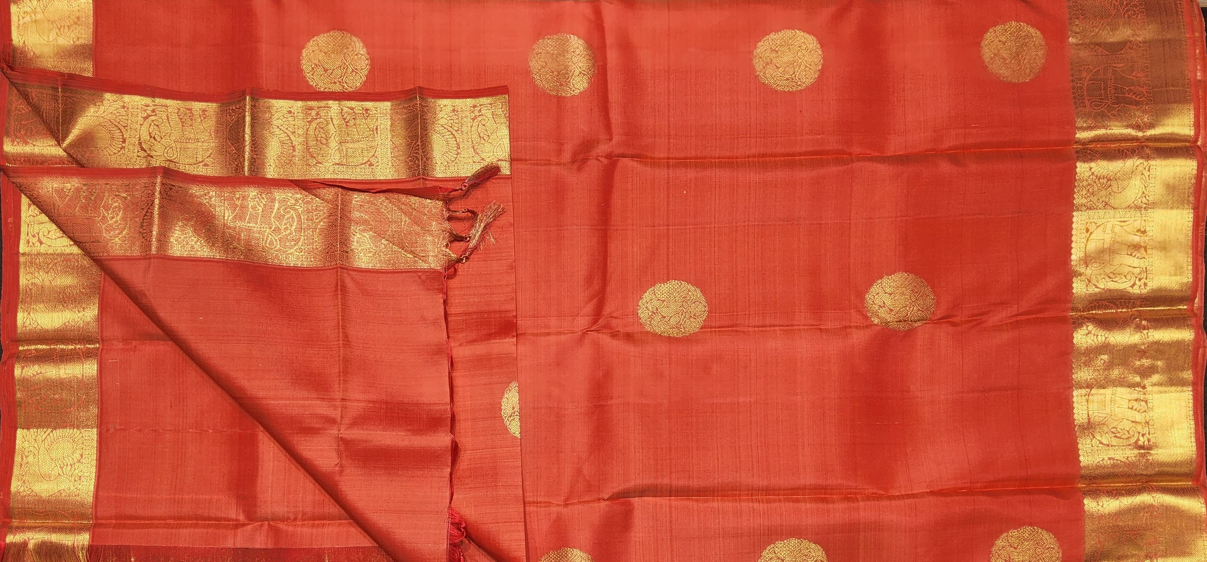 Arangetram Kanchipuram Silk Saree | Golden Peach Pink Handloom