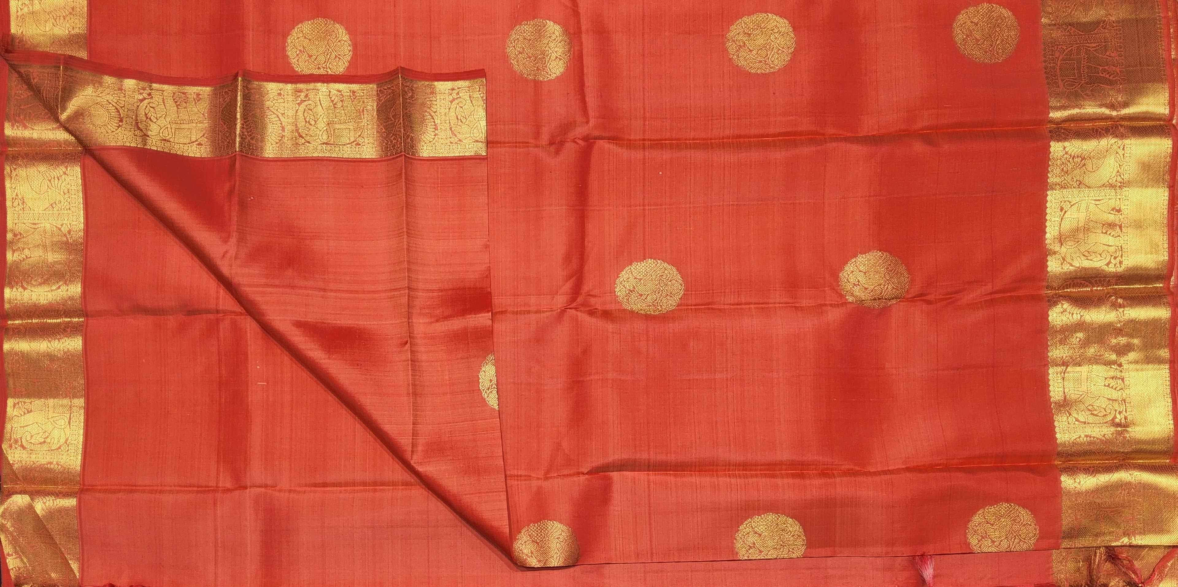 Arangetram Kanchipuram Silk Saree | Golden Peach Pink Handloom