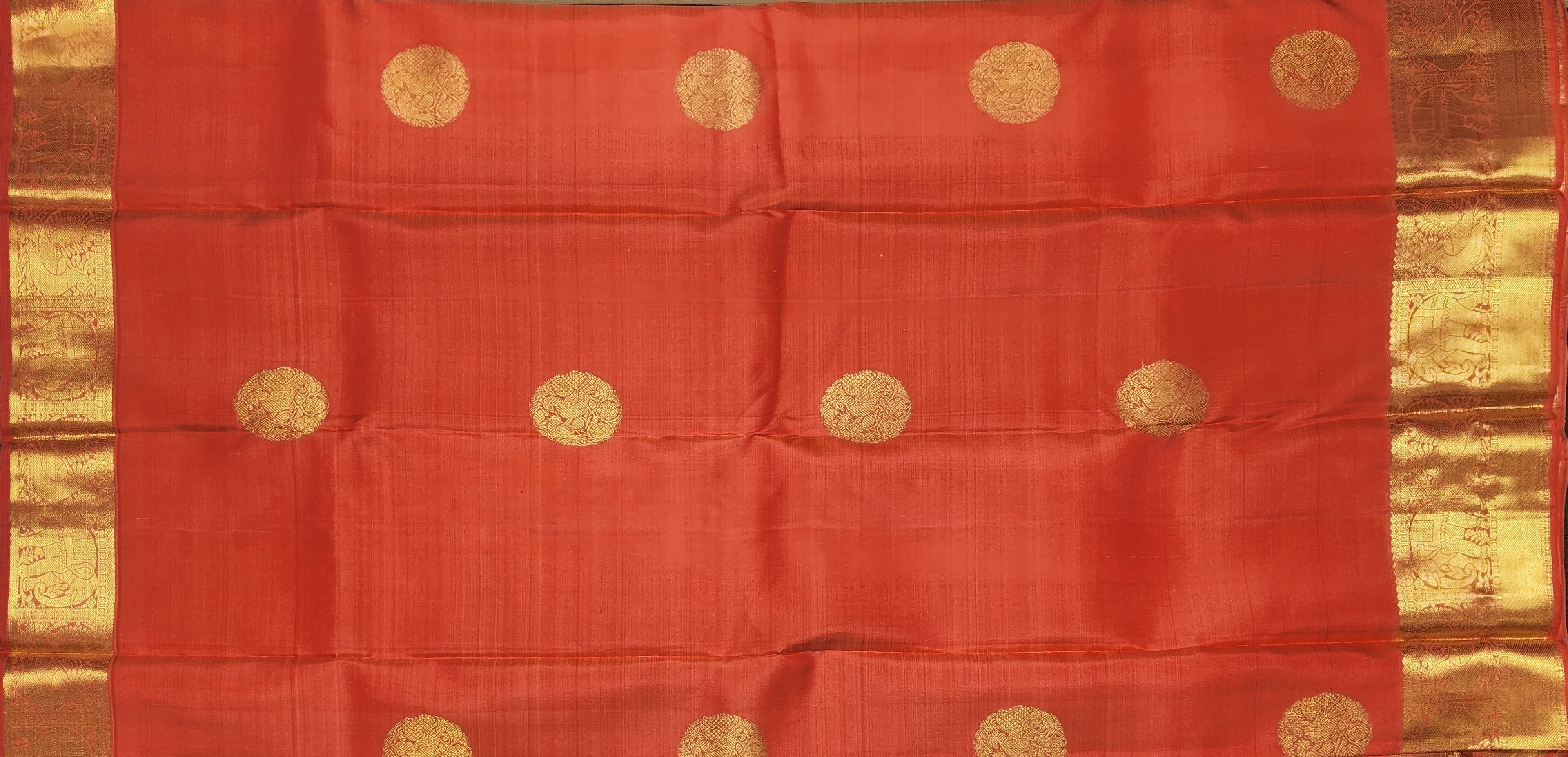 Arangetram Kanchipuram Silk Saree | Golden Peach Pink Handloom