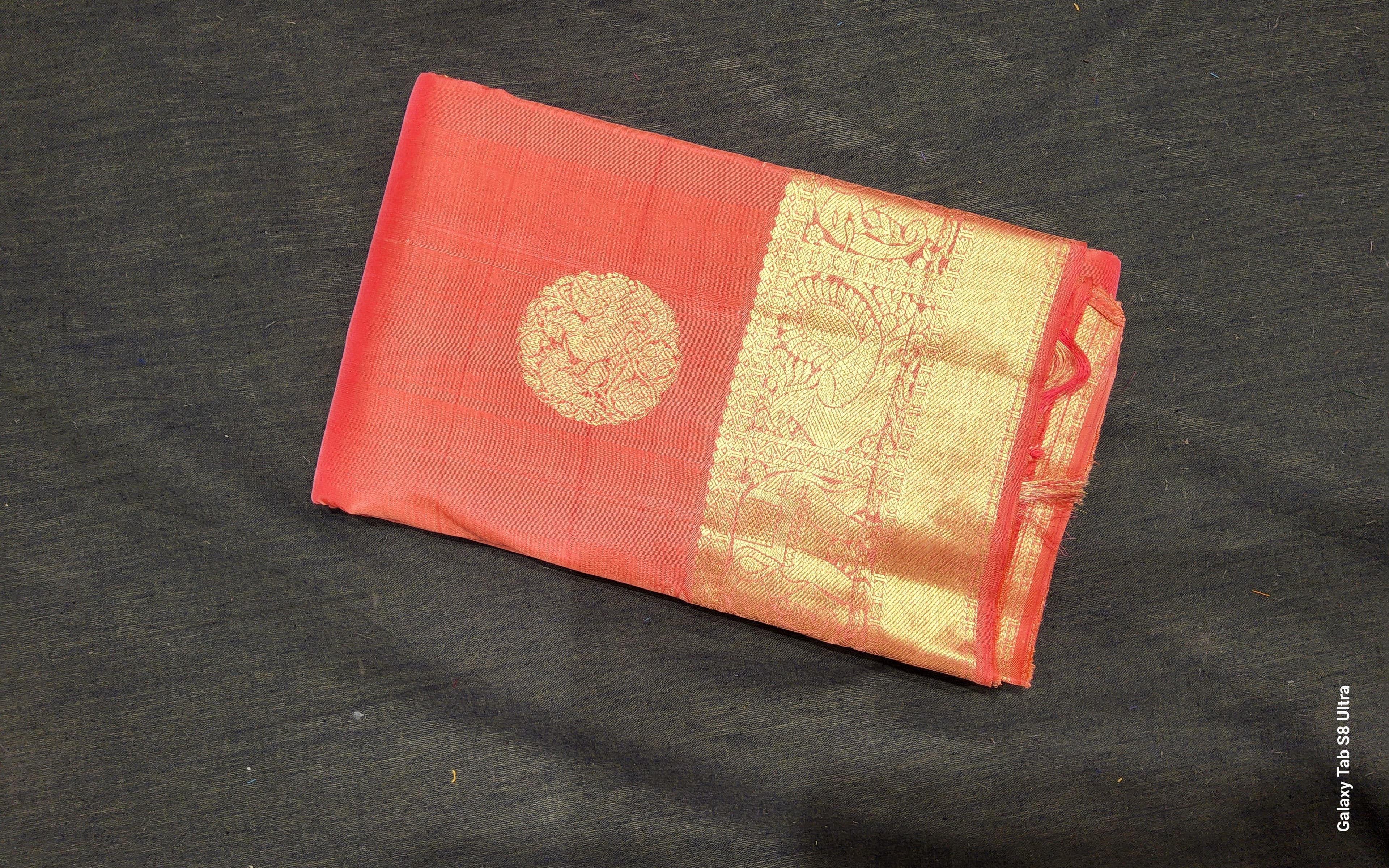 Arangetram Kanchipuram Silk Saree | Golden Peach Pink Handloom
